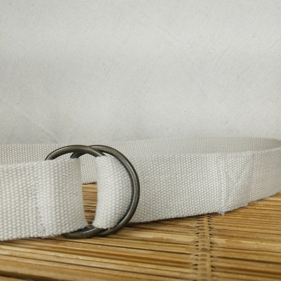Beige/khaki canvas belt with brass ring buckle - Picture 3 of 9